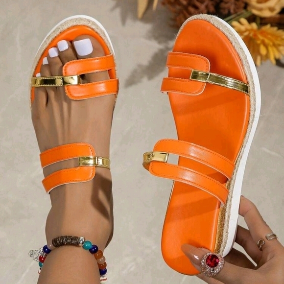 Shoes - Women's Plus Size Fashionable Orange Open Toe Wedge Sandals